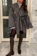 Karleedress Open Front Pocketed Splice Coat with Belt