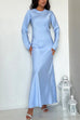 Karleedress Round Neck Long Sleeves Satin Maxi Party Dress