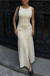 Karleedress Sleeveless Button Down Knit Bodycon Maxi Dress