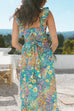 Sleeveless Ruffle Trim Bow Waist Floral Print Midi Vacation Dress