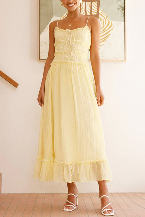 Karleedress Frill Trim Tie Bow Swing Maxi Cami Dress