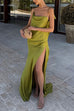 Karleedress High Slit Back Drape Cascading Satin Maxi Cami Dress