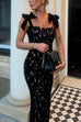 Karleedress Bow Shoulder Lace Hollow Out Bodycon Maxi Cami Dress