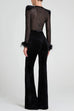 Karleedress Feather Cuffs Bell Bottom Velvet Splice Jumpsuit