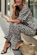 Karleedress Half Sleeves Button Up Ruffle Shirt and Straight Leg Pants Leopard Set