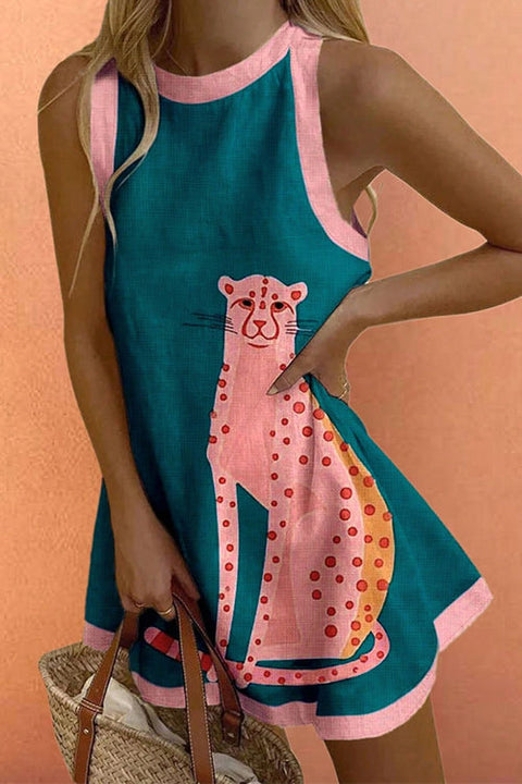 Karleedress Crewneck Sleeveless Leopard Print Mini Dress