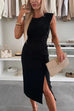 Karleedress Crewneck Sleeveless Slit Bodycon Midi Dress