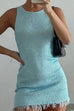Karleedress Round Neck Sleeveless Raw Hem Bodycon Mini Dress