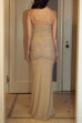 Karleedress Strapless Ruched Glitter Mesh Bodycon Maxi Gown