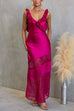 Ruffle Trim Sleeveless Open Back Lace Splice Satin Maxi Dress
