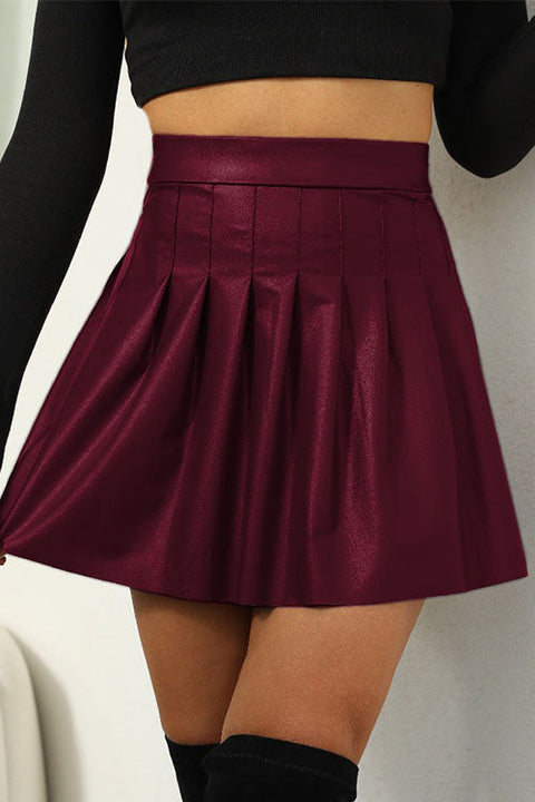 Karleedress High Waist Faux Leather Pleated Mini Skirt