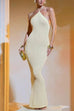 Karleedress Halter Open Back Hollow Out Knit Bodycon Maxi Dress