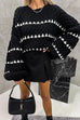 Karleedress Lantern Sleeves Color Block Chunky Knit Sweater