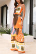 Karleedress Spaghetti Strap Tie Front Wasited Wide Leg Printed Jumpsuit
