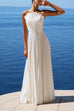 Elegant Strapless Open Back Shell Pleated Maxi Dress
