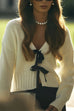 Karleedress V Neck Bow Tie Front Elegant Sweater