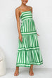 Karleedress Spaghetti Strap Tiered Color Block Striped Maxi Dress