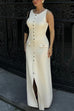 Karleedress Sleeveless Button Down Knit Bodycon Maxi Dress