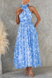 Bow Neck Halter Backless Floral Print Maxi Dress