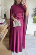 V Neck Open Back Cape Satin Maxi Dress