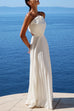 Elegant Strapless Open Back Shell Pleated Maxi Dress