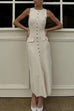 Karleedress Sleeveless Button Down Knit Bodycon Maxi Dress