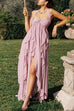 Karleedress Sleeveless Open Back High Slit Ruffle Maxi Dress