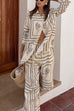 Karleedress Cactus Print Lapel Long Sleeves Shirt Elastic Waist Wide Leg Pants Set