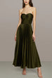 Strapless Twist Front Pleated Swing Maxi Dress