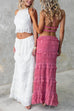 Karleedress Halter Backless Crop Top and Ruffle Tiered Maxi Skirt Chiffon Set