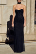Karleedress Strapless Ruched Glitter Mesh Bodycon Maxi Gown