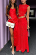 Karleedress Sleeveless Cut Out Lace Top and Maxi Bodycon Skirt Set
