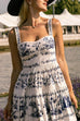 Tie Knot Strappy Tiered Floral Print Midi Dress