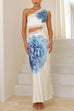 Karleedress One Shoulder Lace Trim Cut Out Sleeveless Maxi Dress