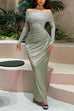 Karleedress Off Shoulder Mesh Patchwork Ruched Maxi Dress