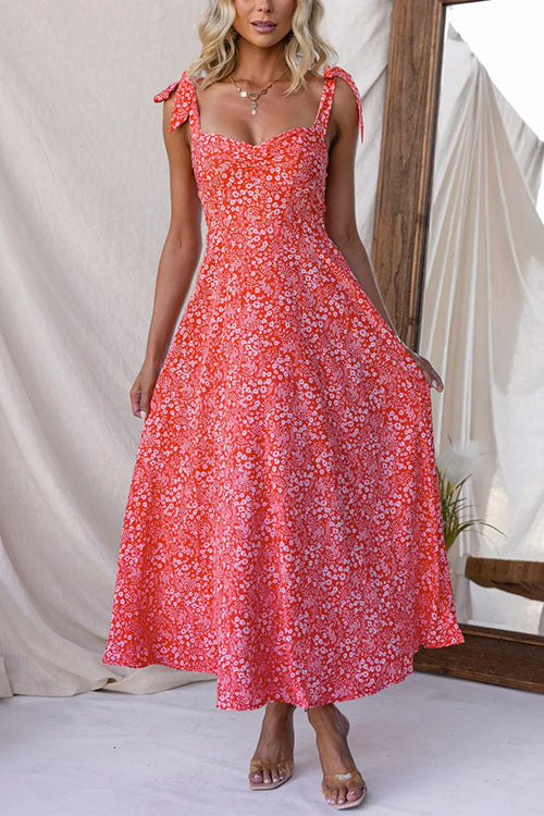 Bow Shoulder Floral Print Flowy Maxi Cami Dress