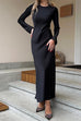 Karleedress Round Neck Long Sleeves Satin Maxi Party Dress