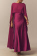 V Neck Open Back Cape Satin Maxi Dress