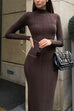 Karleedress Mockneck Long Sleeves Bodycon Knit Maxi Dress