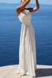 Elegant Strapless Open Back Shell Pleated Maxi Dress