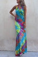 Karleedress Sleeveless Halter Backless Maxi Tie Dye Dress