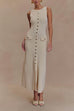 Karleedress Sleeveless Button Down Knit Bodycon Maxi Dress