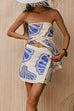 Karleedress Seashell Print Strapless Ruffle Tube Top and Wrap Mini Skort Set