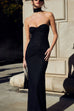 Karleedress Strapless Ruched Glitter Mesh Bodycon Maxi Gown