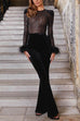 Karleedress Feather Cuffs Bell Bottom Velvet Splice Jumpsuit