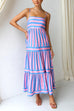 Karleedress Spaghetti Strap Tiered Color Block Striped Maxi Dress