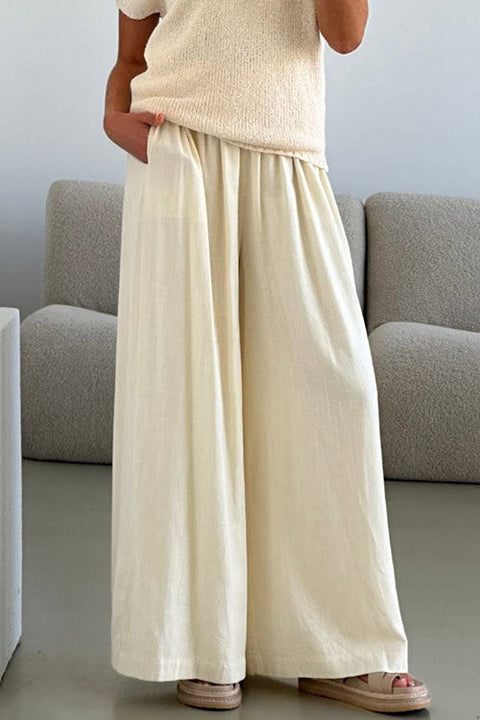 Karleedress Elastic Waist Pocketed Wide Leg Cotton Linen Pants