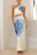 Karleedress One Shoulder Lace Trim Cut Out Sleeveless Maxi Dress