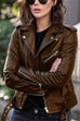 Karleedress Vintage Lapel Zip Up Faux Leather Moto Jacket