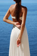 Elegant Strapless Open Back Shell Pleated Maxi Dress